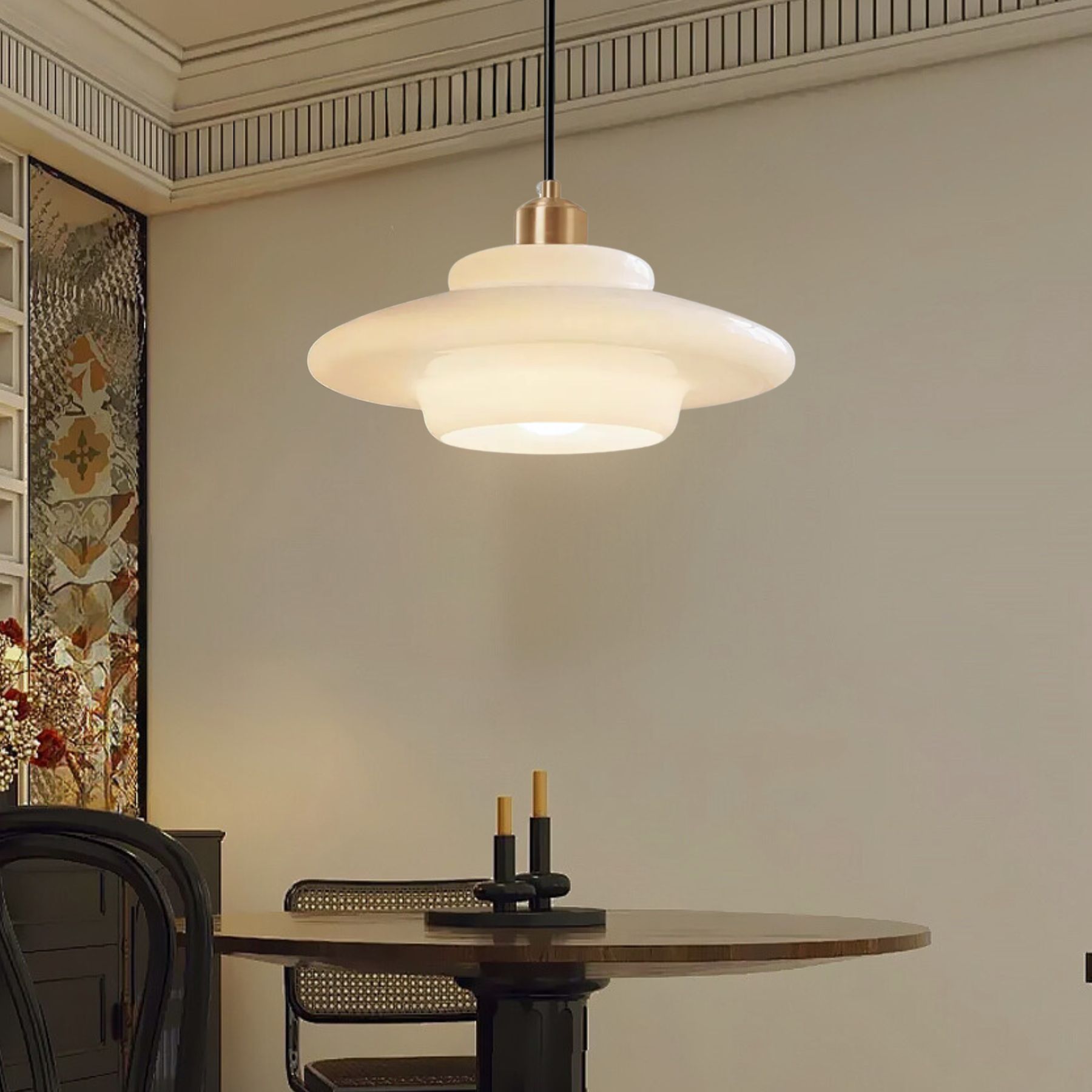 Mid Century Art Milk White Glass Pendant Light
