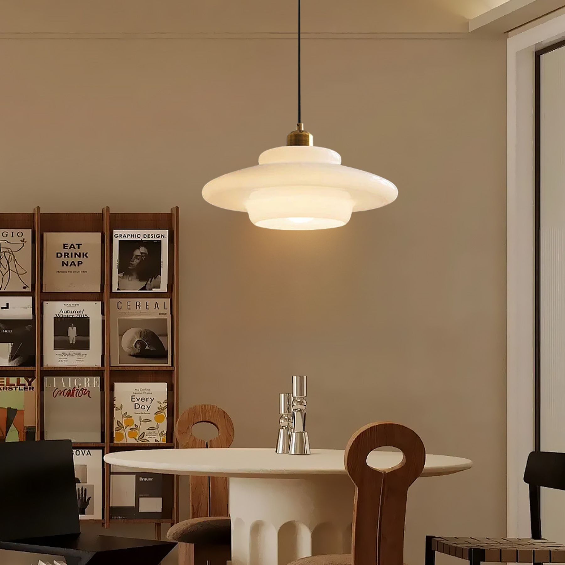 Mid Century Art Milk White Glass Pendant Light