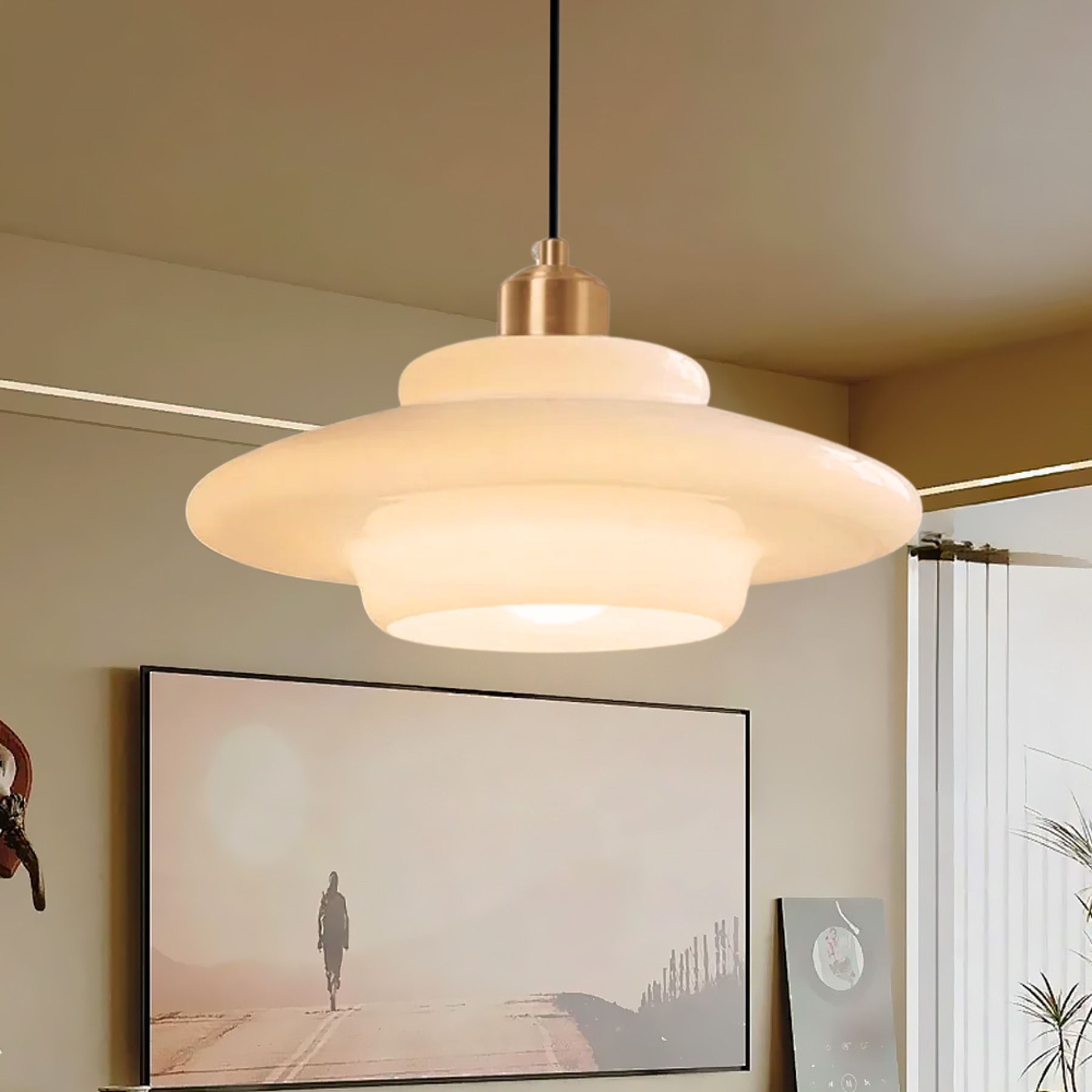 Mid Century Art Milk White Glass Pendant Light