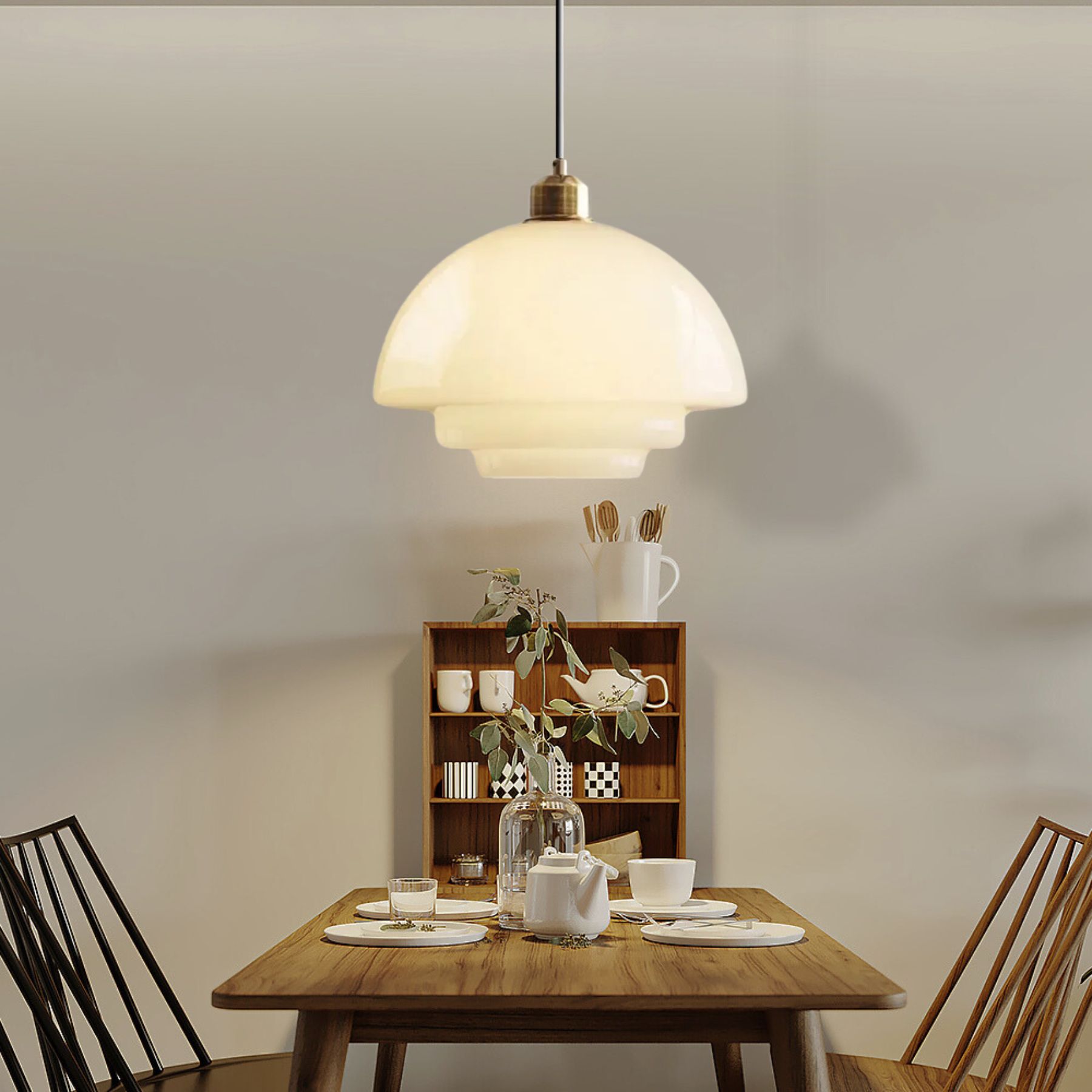 Mid Century Art Milk White Glass Pendant Light