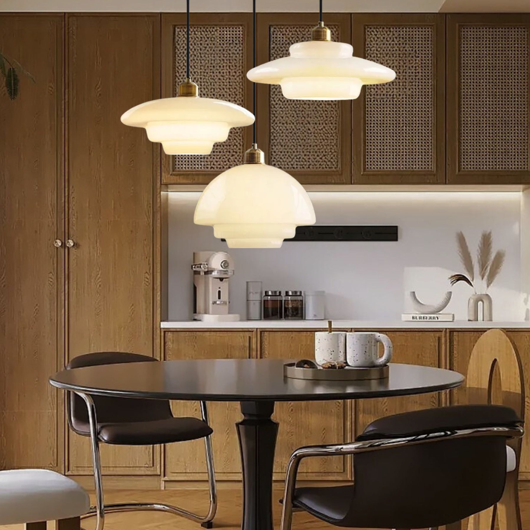Mid Century Art Milk White Glass Pendant Light