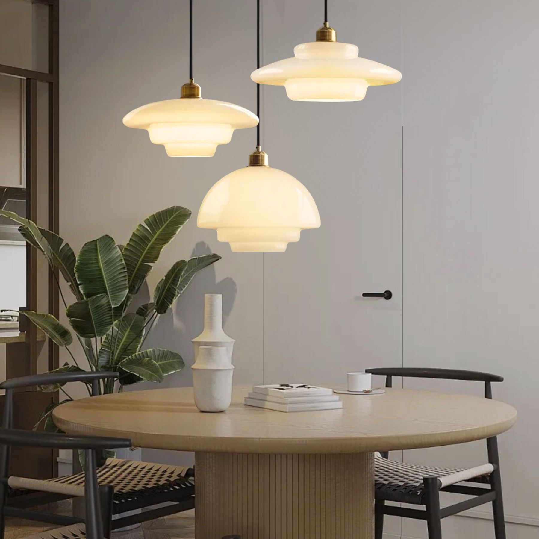 Mid Century Art Milk White Glass Pendant Light