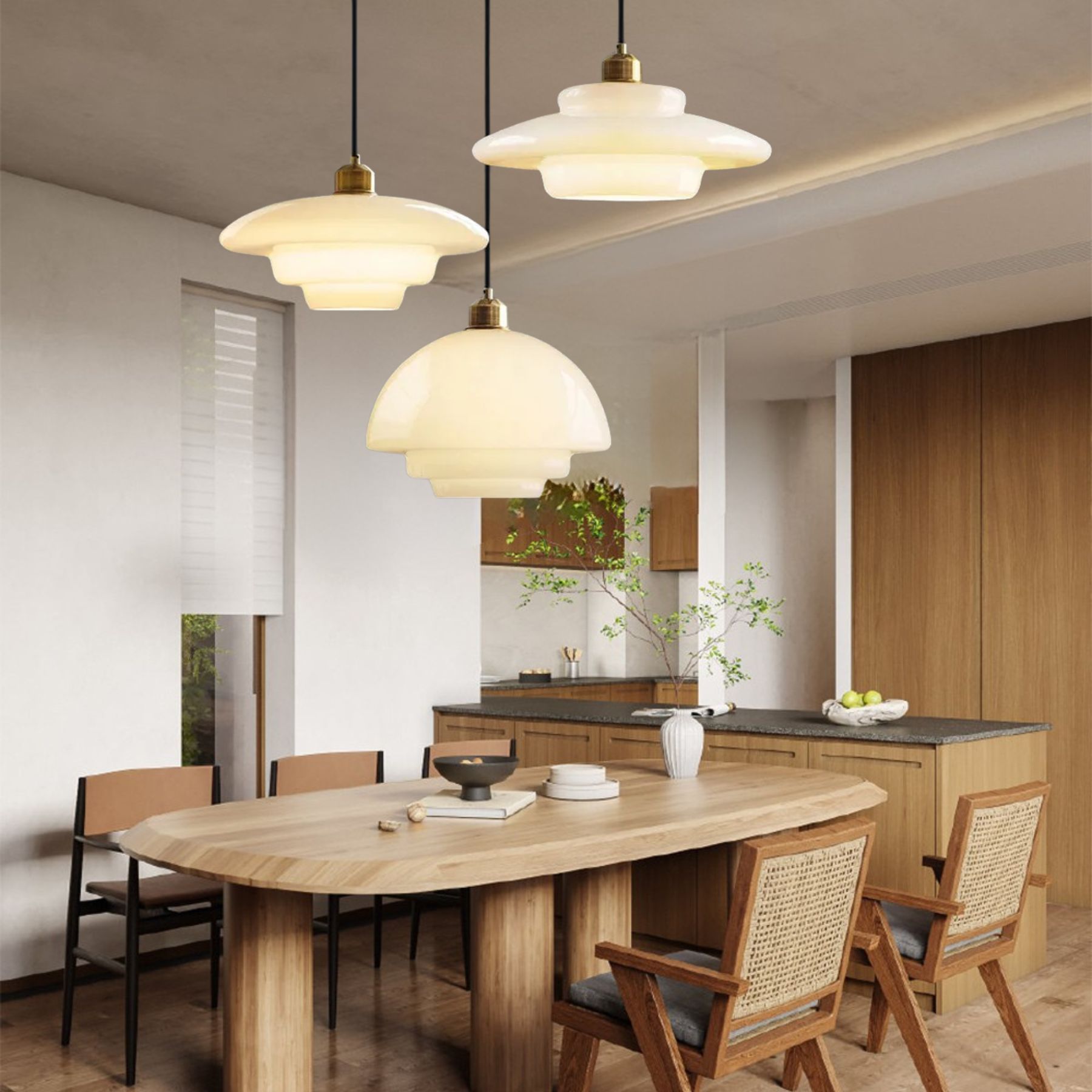 Mid Century Art Milk White Glass Pendant Light
