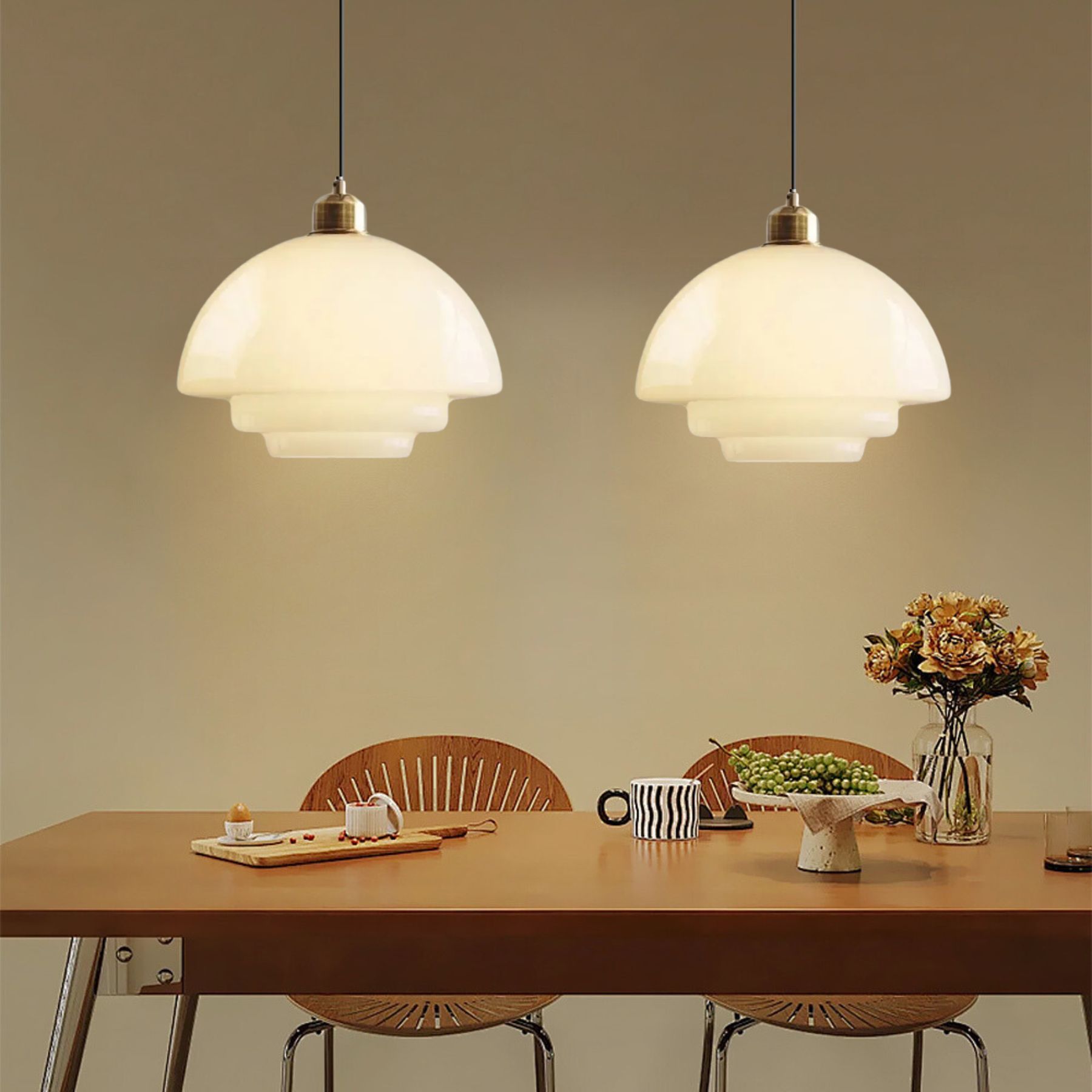 Mid Century Art Milk White Glass Pendant Light