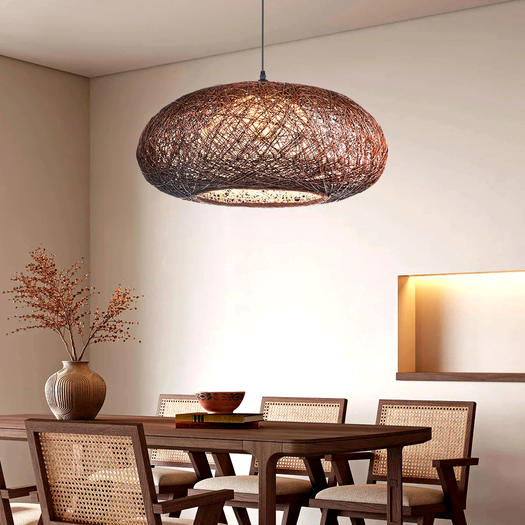 Handmade Oval Ball Rattan Light Hemp Ball Chandelier-labpiecesign