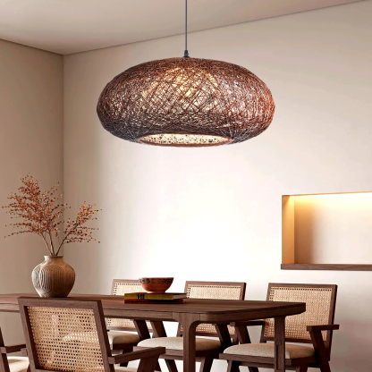 Handmade Oval Ball Rattan Light Hemp Ball Chandelier-labpiecesign
