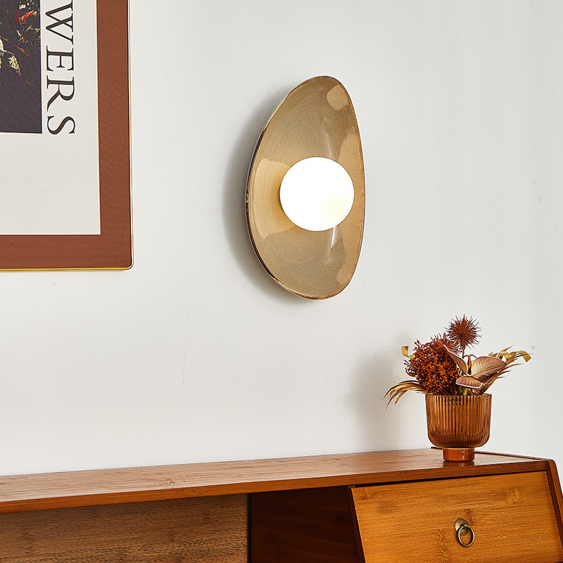 Wabi-Sabi Style Ceramic Wall Lamp Bedroom Bedside Corridor Lamp 