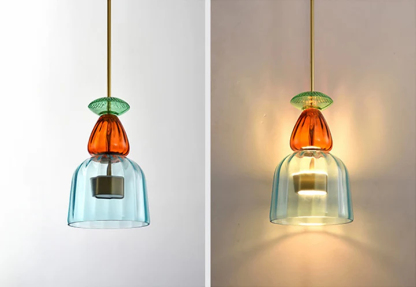 VINTAGE COLORED GLASS PENDANT LIGHT 