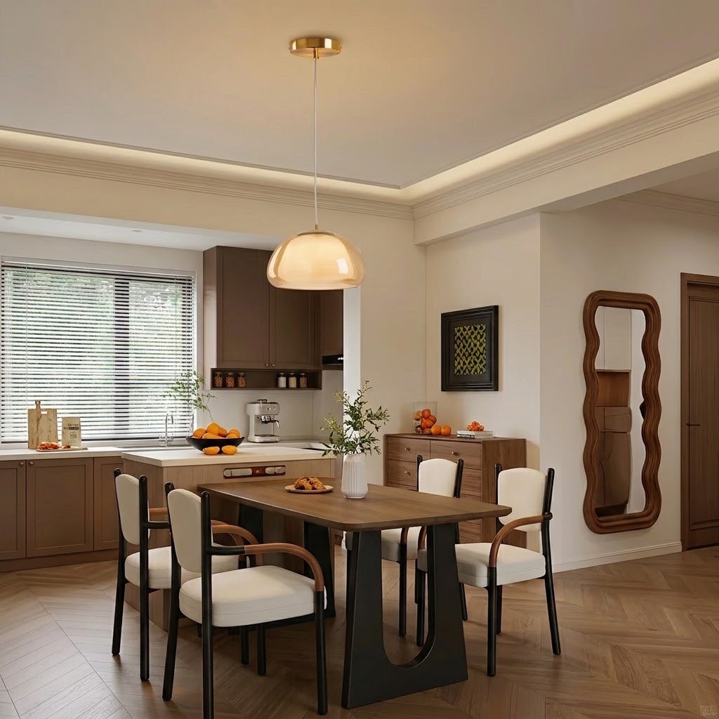 Modern Double Layer Glass Pendant Light Brass Dome Hanging Fixture