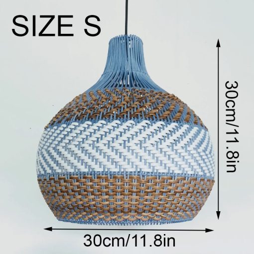 Blue, white and brown striped rattan pendant light-labpiecesign