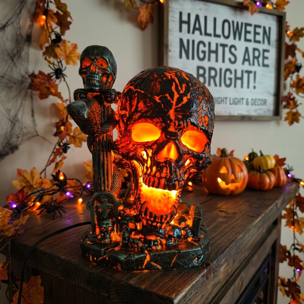 Spooky USB Lava Skull Lamp for Halloween Yard & Garden Decor