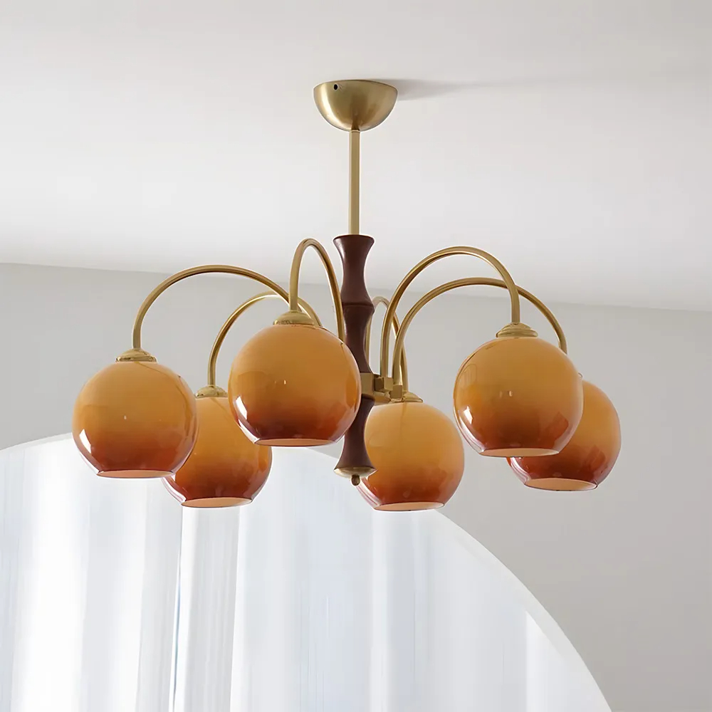 Medieval Ball Glass Iron Brown Living Room Chandelier