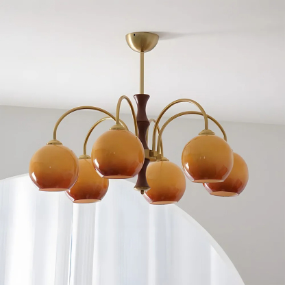 Medieval Ball Glass Iron Brown Living Room Chandelier