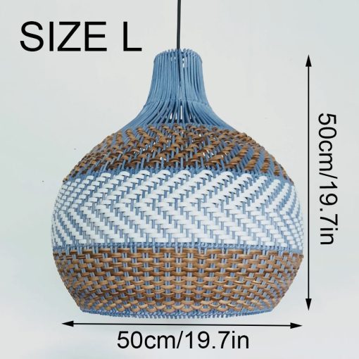 Blue, white and brown striped rattan pendant light-labpiecesign