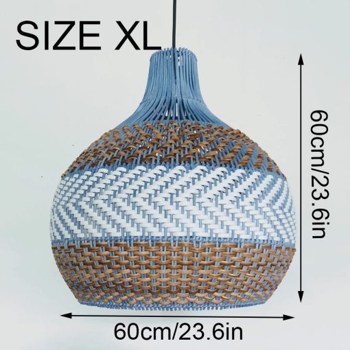 Blue, white and brown striped rattan pendant light-labpiecesign