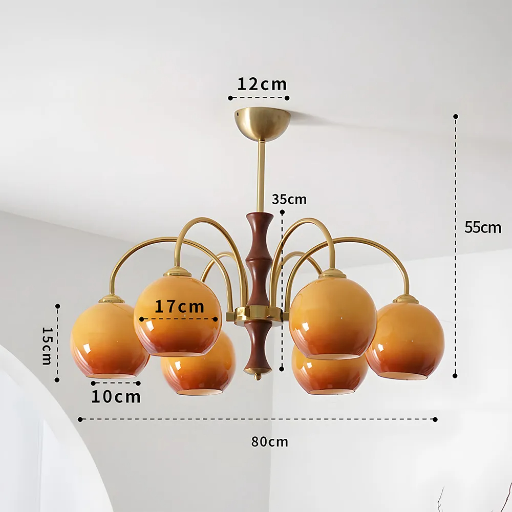 Medieval Ball Glass Iron Brown Living Room Chandelier