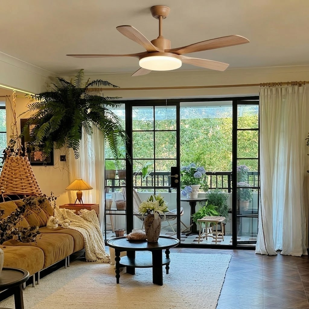 Modern Natural Wood Ceiling Fan Light with LED for Living Room