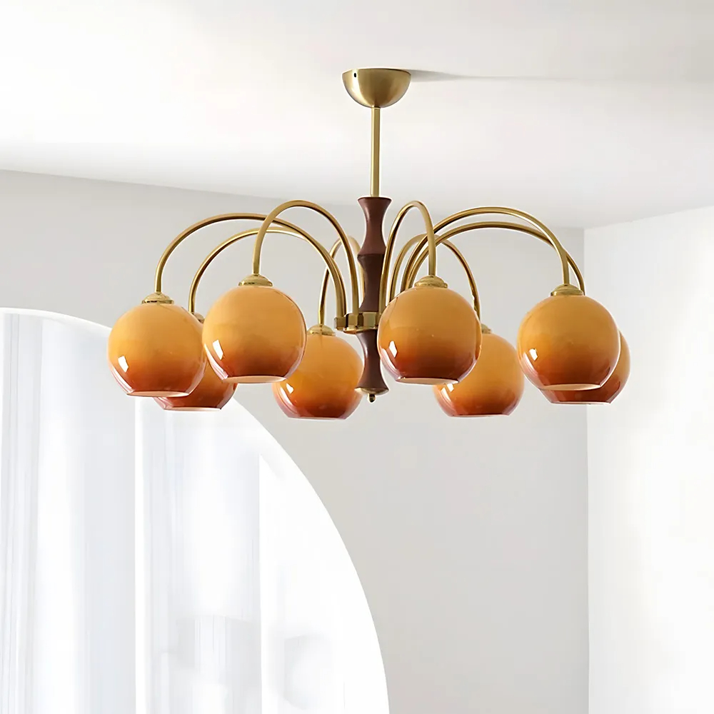 Medieval Ball Glass Iron Brown Living Room Chandelier