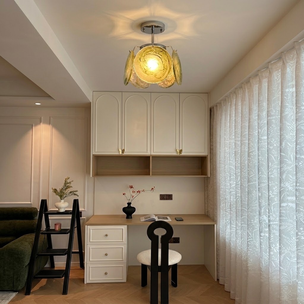 Modern Art Glass Disc Semi-Flush Mount Ceiling Light for Bedroom Hallway Entryway