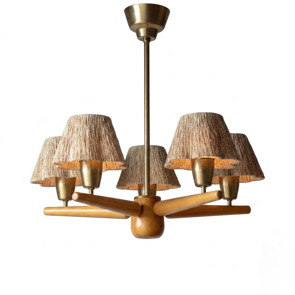 Mid-Century Solid Wood Fabric Chandelier for Dining Room & Bedroom