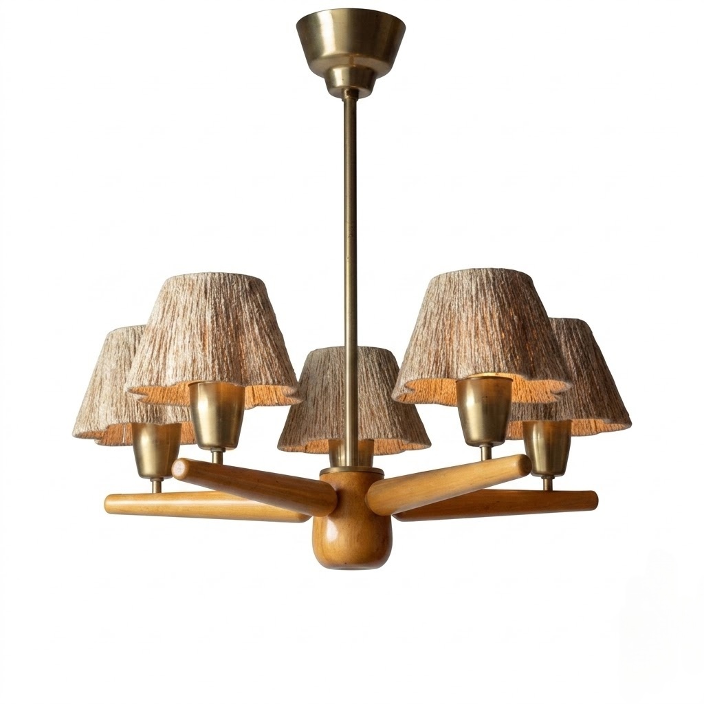 Mid-Century Solid Wood Fabric Chandelier for Dining Room & Bedroom