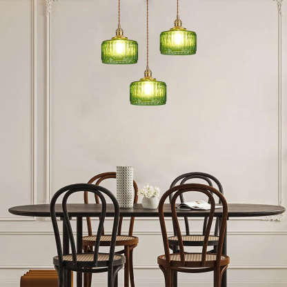 Retro Short Cylinder Wavy Glass Pendant Light