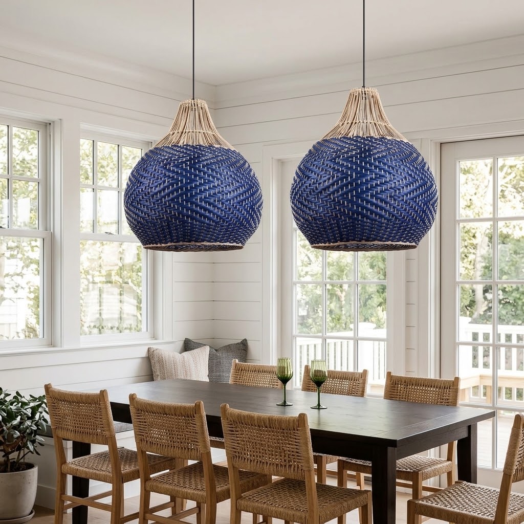 Coastal Woven Blue Pendant Light for Kitchen & Dining Room