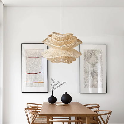 Vietnam Flower Rattan Pendant Light, Wicker Lampshade Chandelier, Bamboo Light Fixture Kitchen Dining Living Room, Woven Lantern Vintage