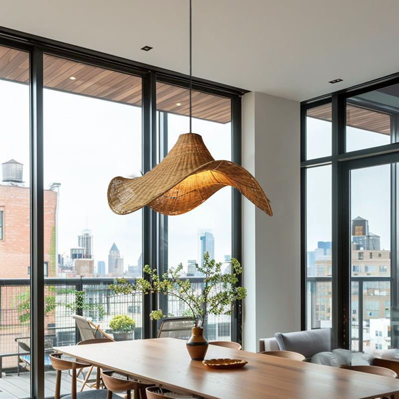 Rattan Weave Creative Art Living Room Light Hat Pendant Light