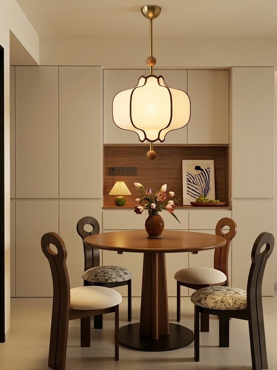 Vintage Fabric Lantern Pendant Light for Dining Room