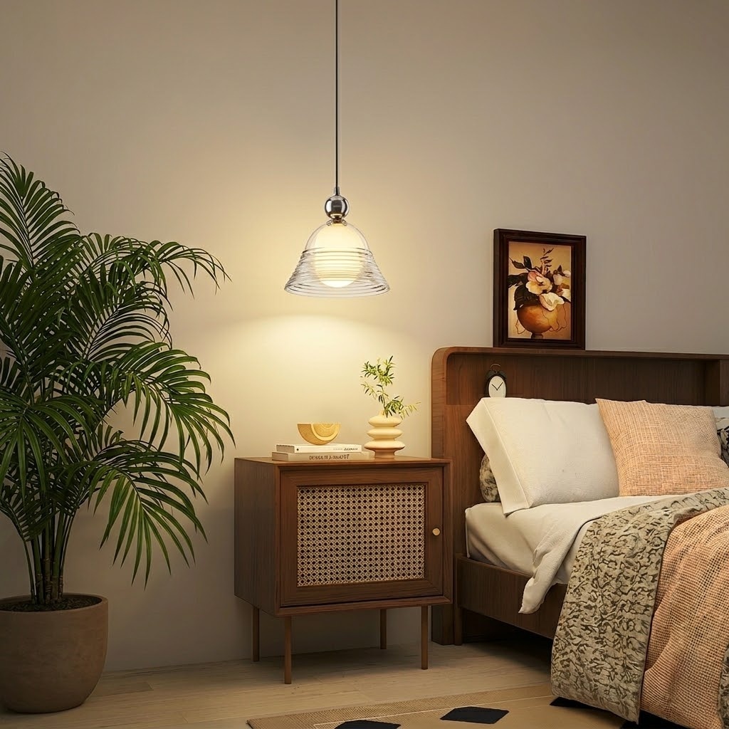 Modern Ribbed Glass LED Pendant Light for Kitchen Island