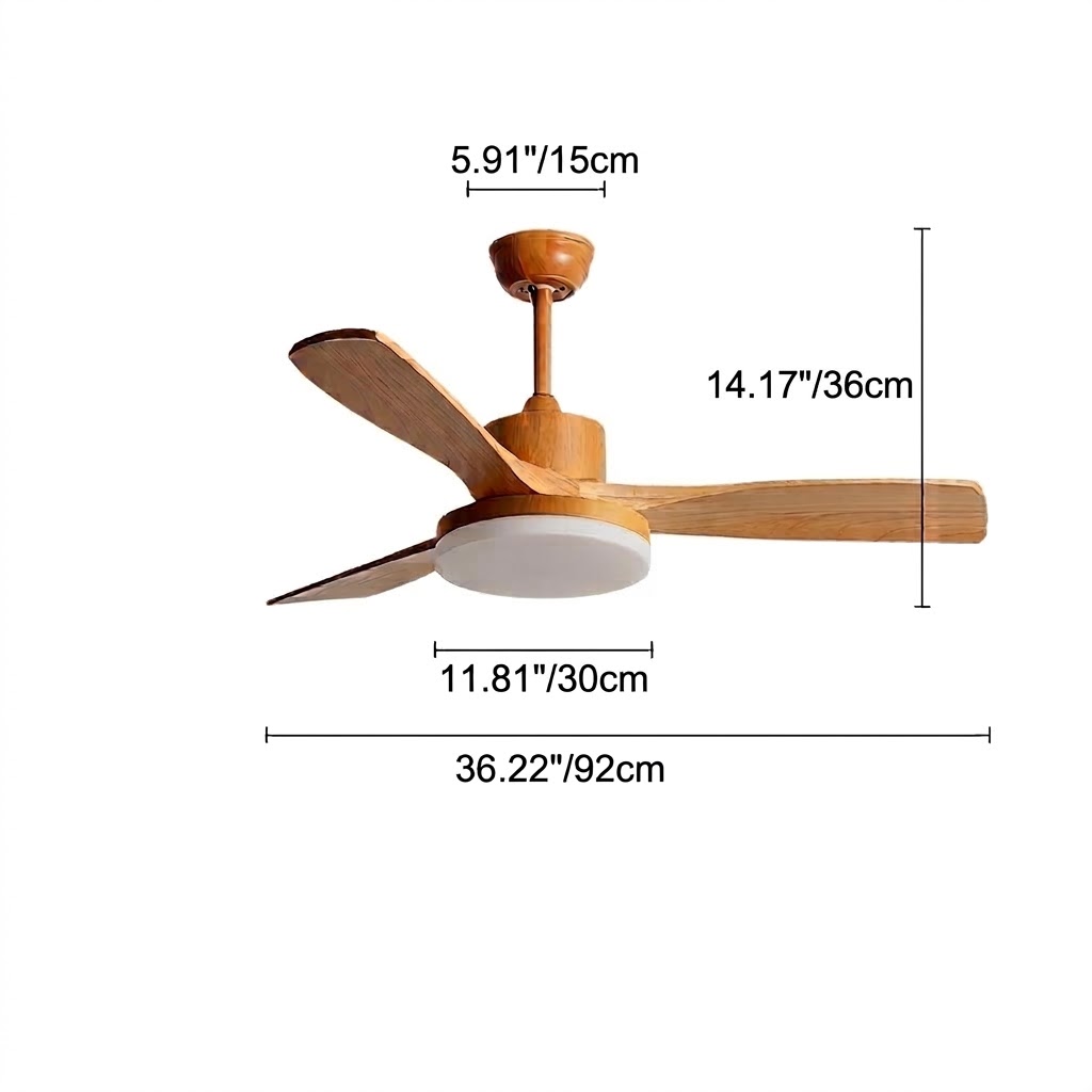 Modern Natural Wood Ceiling Fan Light with LED for Living Room