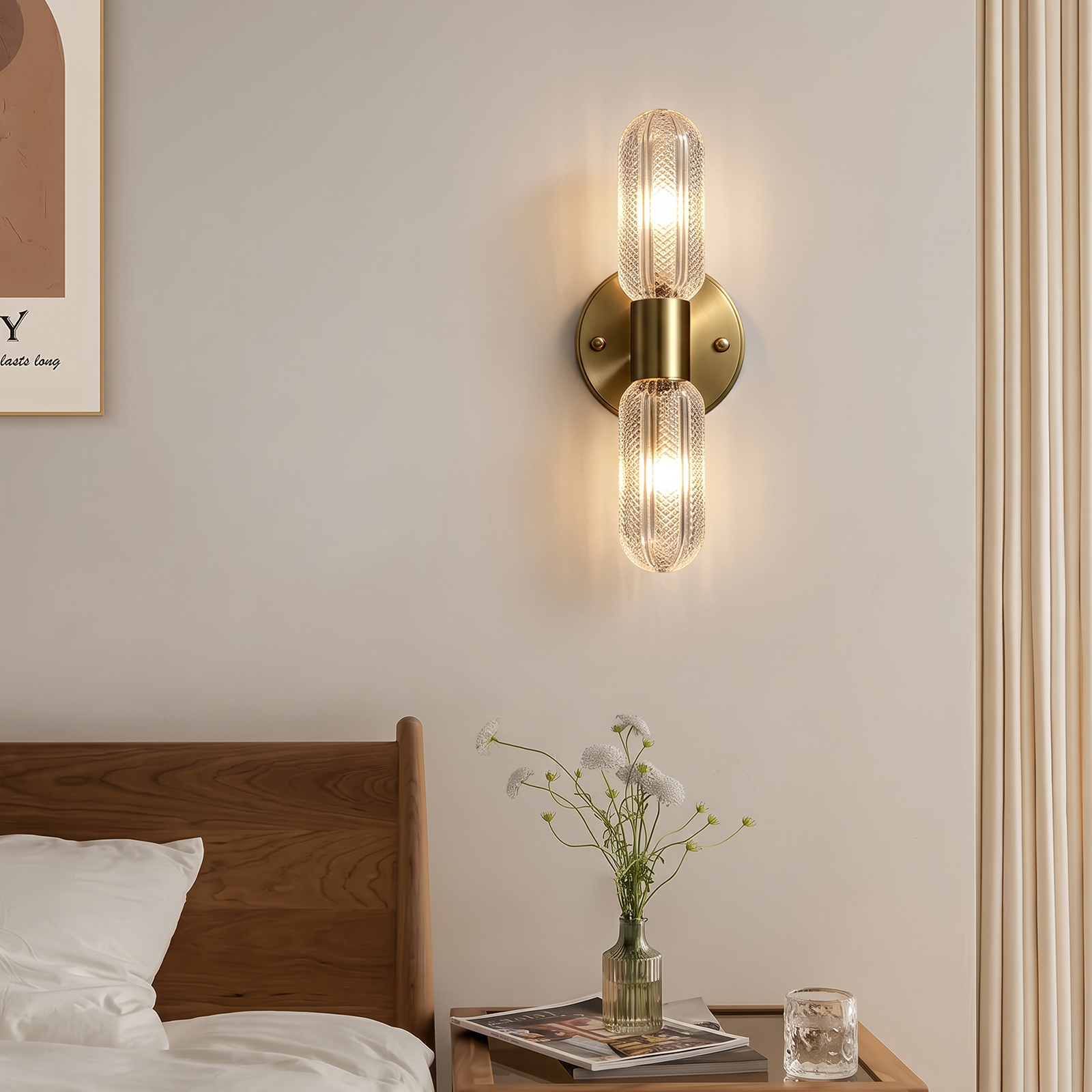 French Luxury Double Head Glass Wall Light for Bedroom Living Room & Hallway