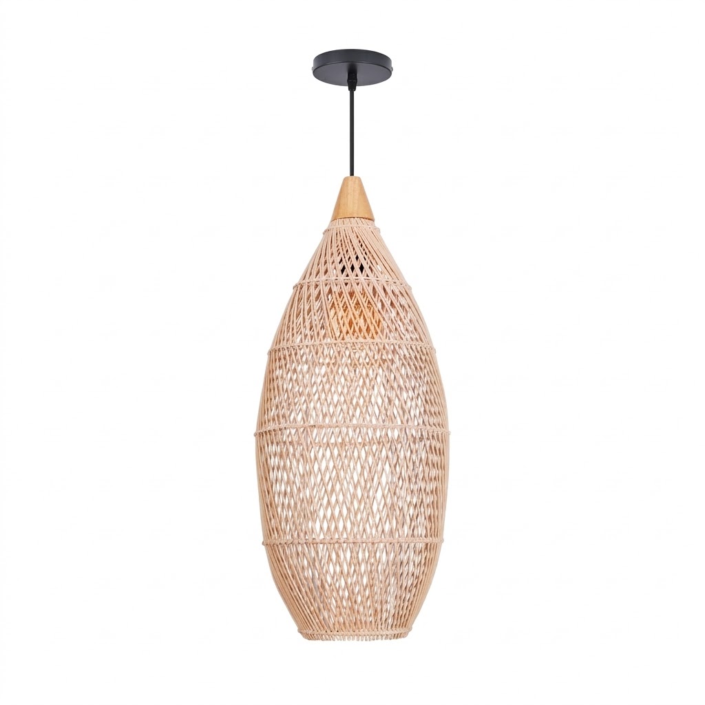 Wicker Rattan Pendant Light, Teardrop Hanging Light for Dining Room & Living Room