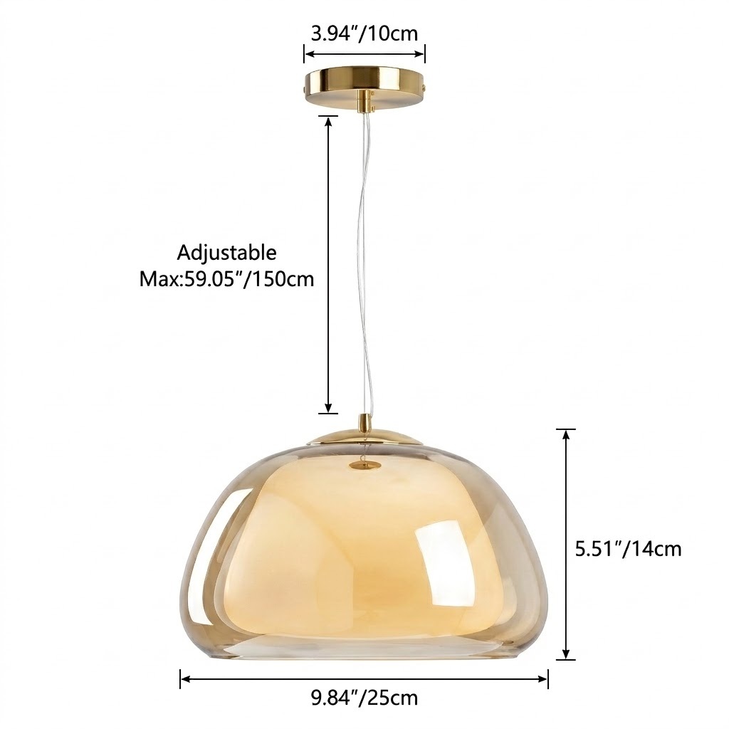 Modern Double Layer Glass Pendant Light Brass Dome Hanging Fixture