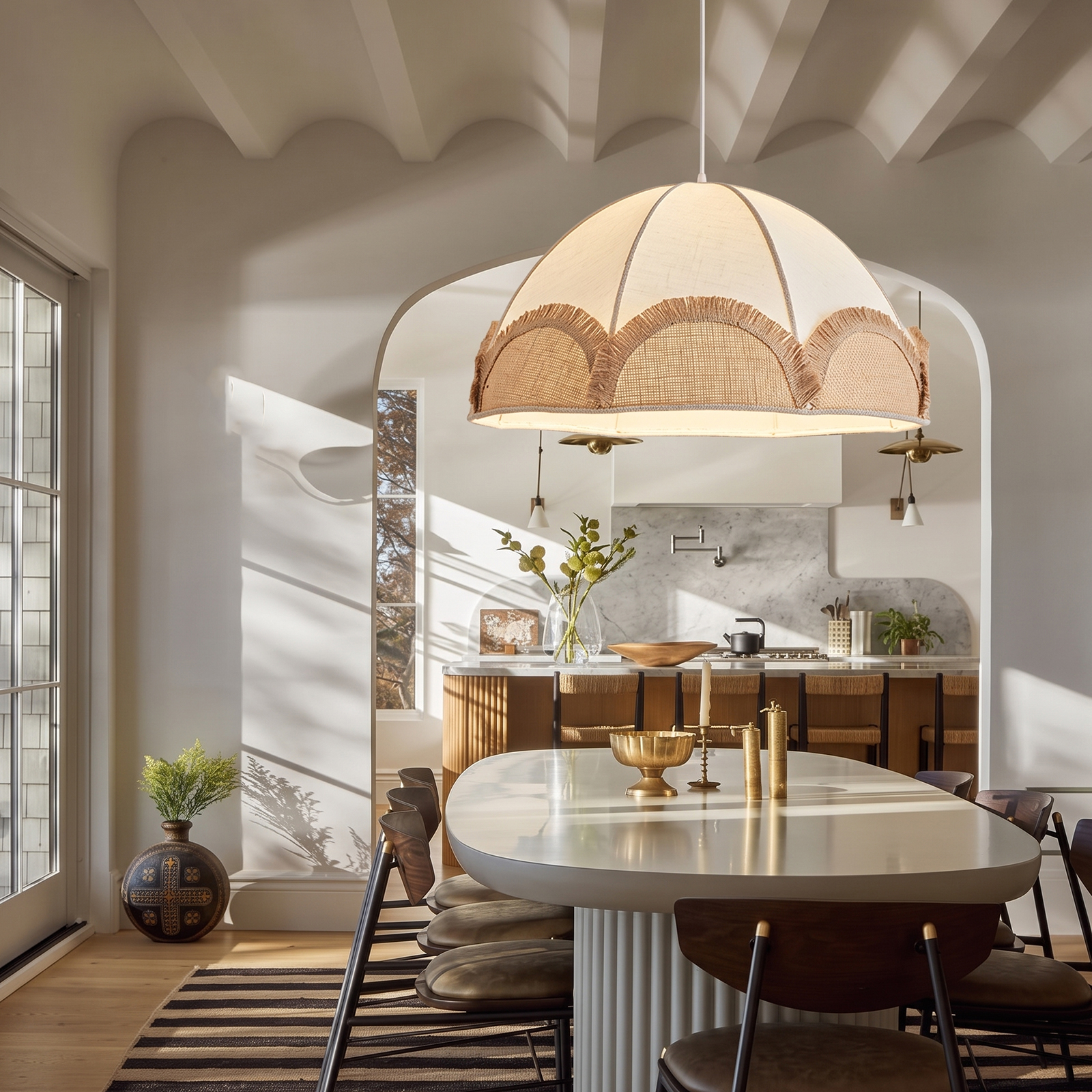Bohemian Fringe Dome Pendant Light-Nordic Minimalism Hanging Ceiling Lamp for Dining Room Bedroom  Nursery