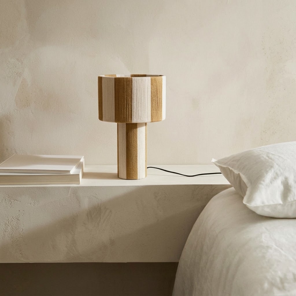 Modern Striped Cotton Cord Table Lamp for Bedroom & Living Room