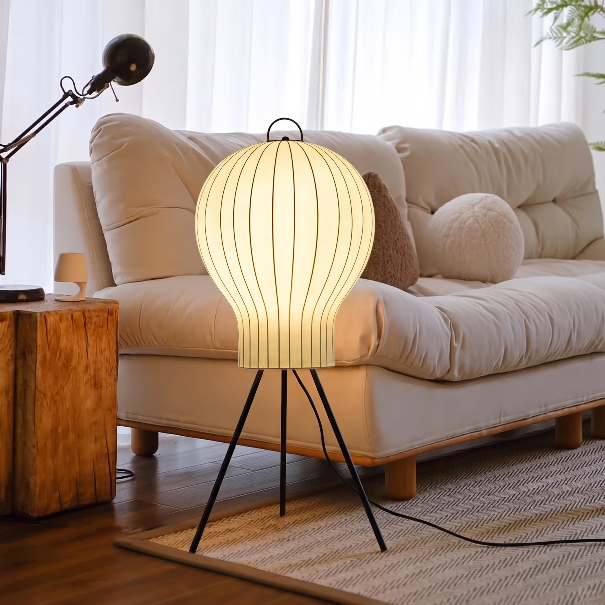 Minimalist Tripod Floor Lamp – Modern Japanese Lantern Standing Light Living Room Bedroom Reading Nook