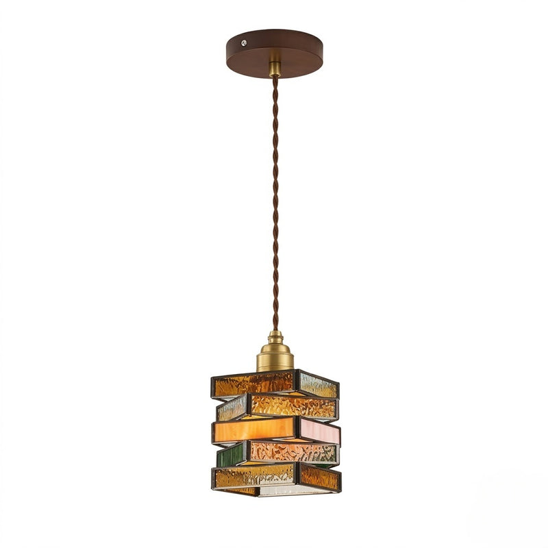 Vintage Geometric Stained Glass Pendant Light