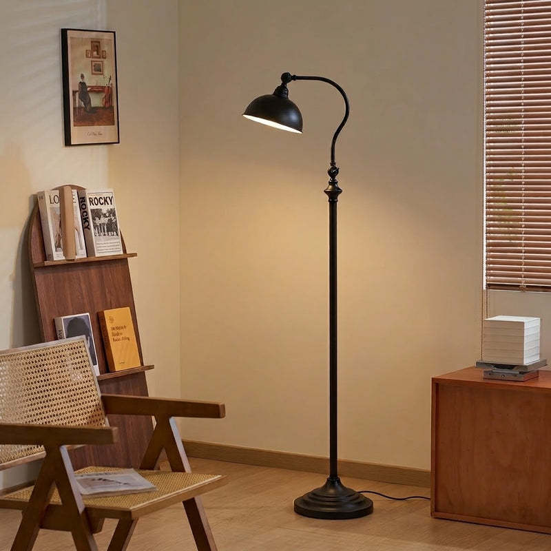 Vintage Adjustable Arc Floor Lamp with Dome Shade for Living Room