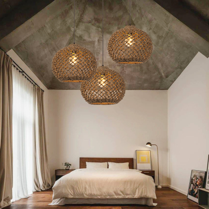Boho style hollow braided pendant light-labpiecesign