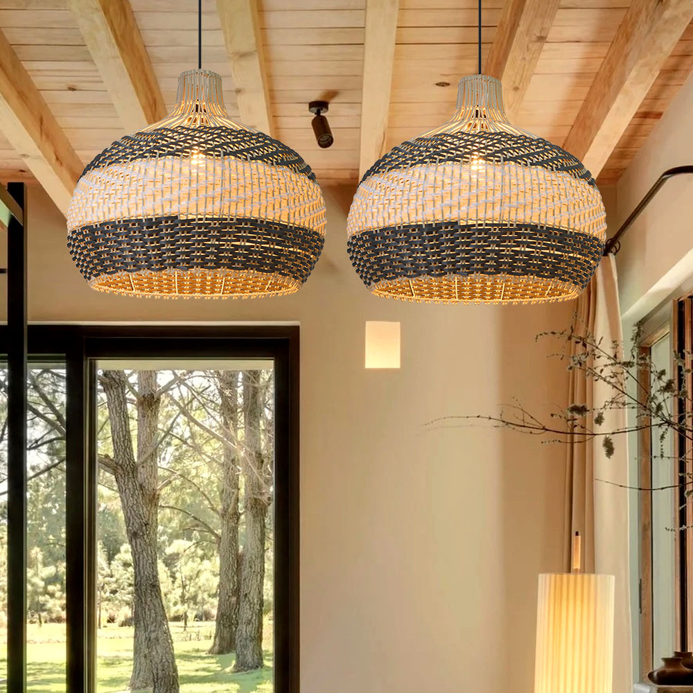 Grey Rattan Pendant Light Woven Rattan Lampshade-labpiecesign