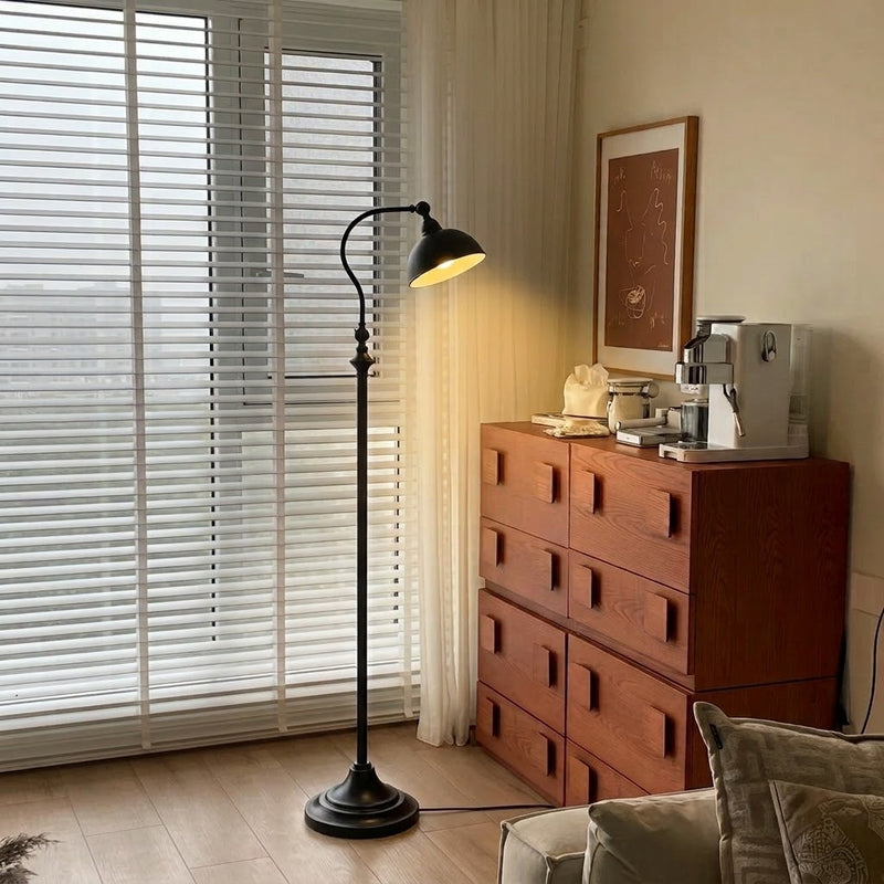 Vintage Adjustable Arc Floor Lamp with Dome Shade for Living Room