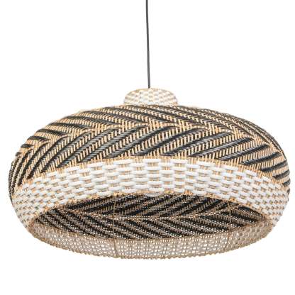 Wicker and Poly-rattan Saucer Shaped Arrow Pendant Lamp in White and Black-labpiecesign