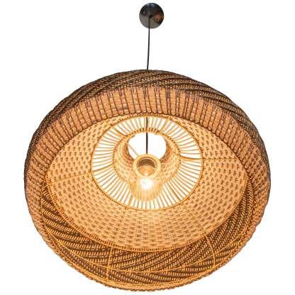 Wicker and Poly-rattan Saucer Shaped Arrow Pendant Lamp in White and Black-labpiecesign