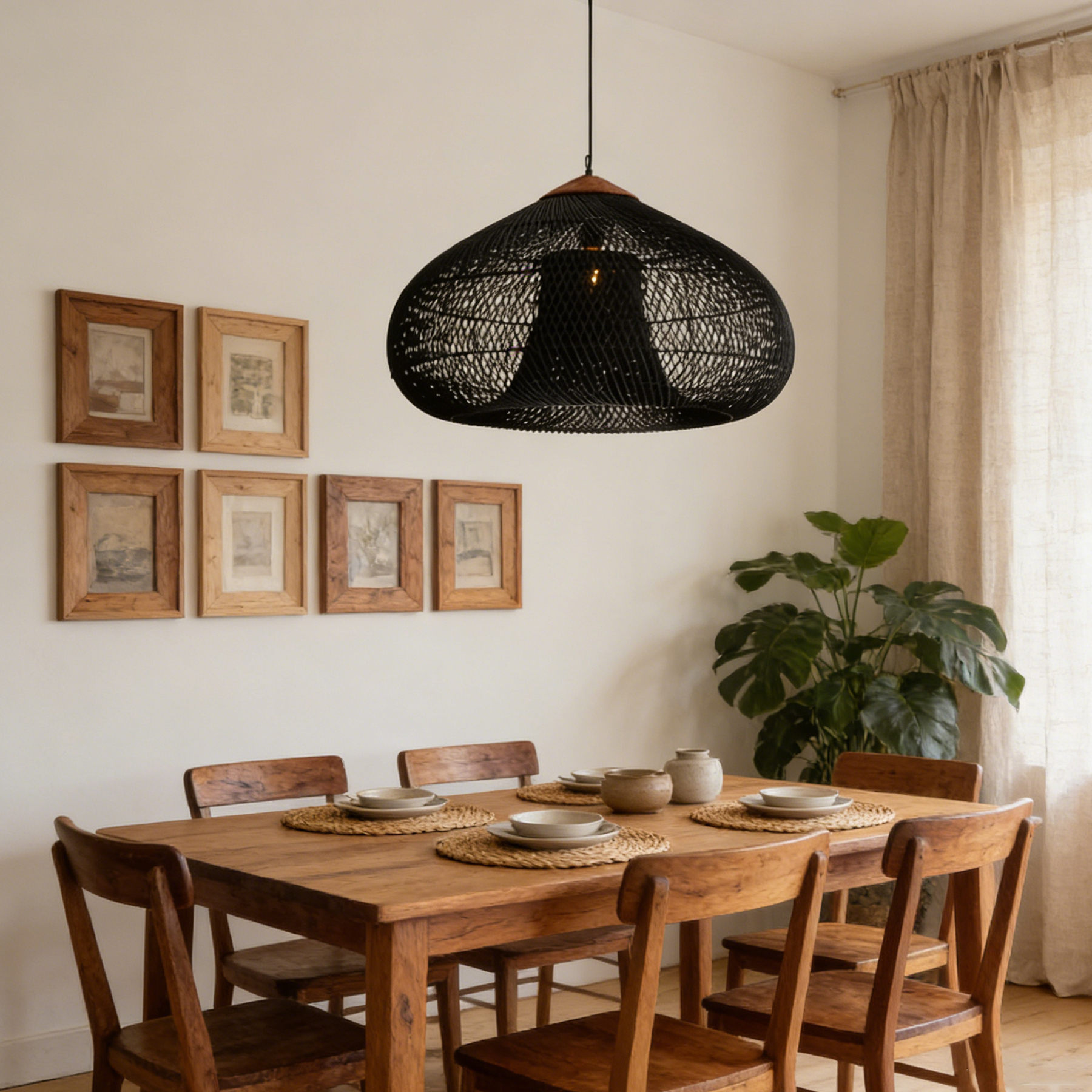  Wabi-Sabi Style Rattan Pendant Light for Farmhouse