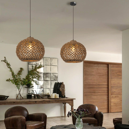 Boho style hollow braided pendant light-labpiecesign