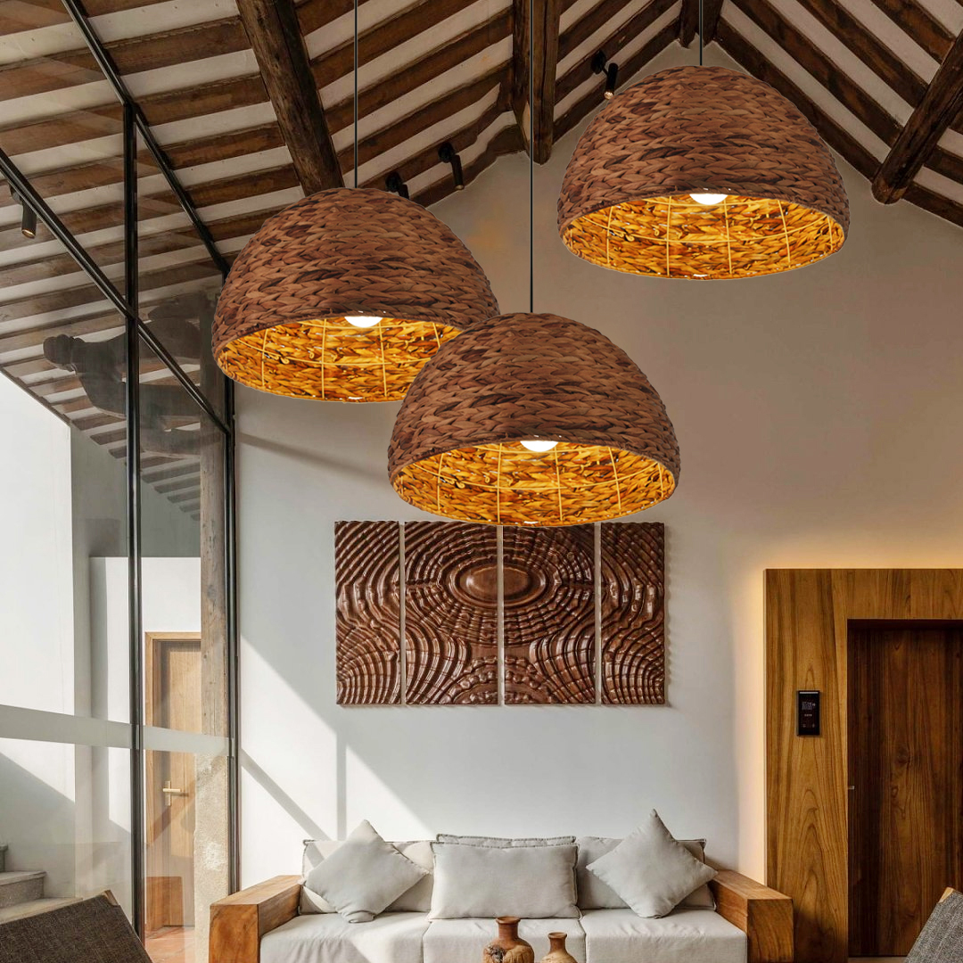 Natural Basket Seagrass Semi-circular Hand Woven Rattan Pendant Lights