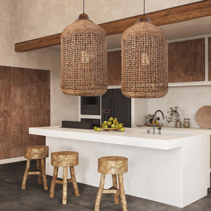 Bohemian Woven Rattan Solid Wood Splicing  Pendant Lights -labpiecesign