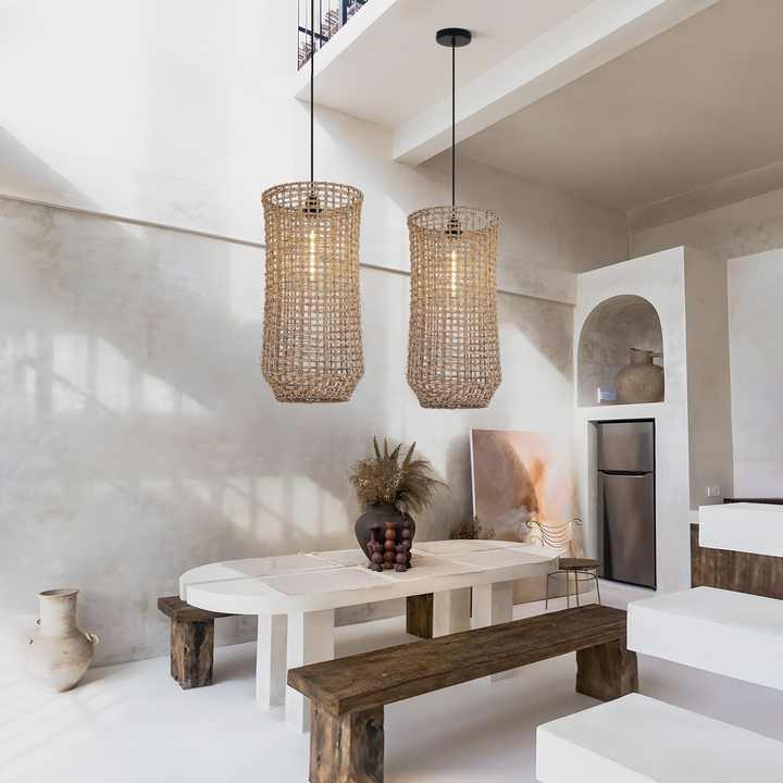 Retro Handmade Rattan Pendant Light for Kitchen Island